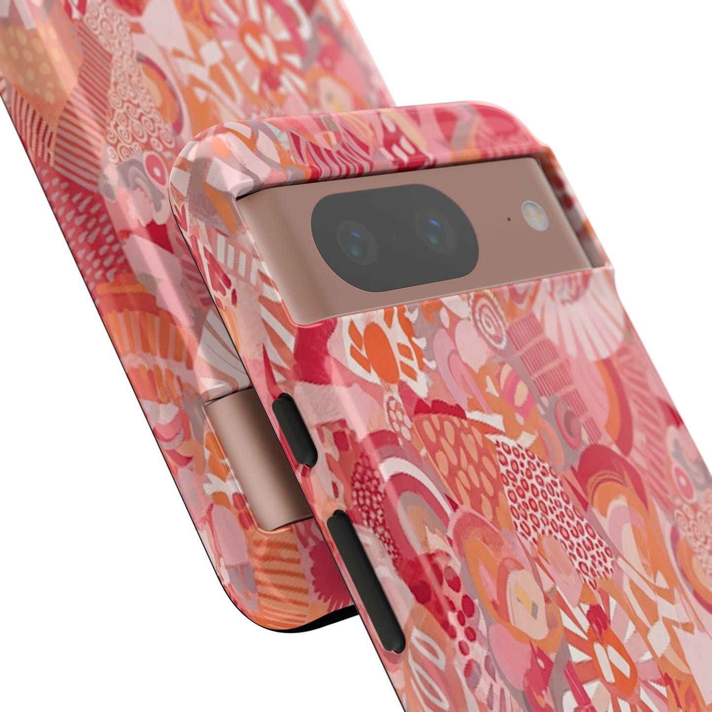 Vibrant Abstract Art Phone Case - Red Pink Geometric Collage Tough Cover for iPhone 17, Samsung Galaxy & Google Pixel