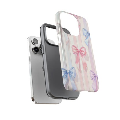 Pastel Ribbon Stripe Phone Case - Coquette Aesthetic Dual-Layer Bow Cover for iPhone 17, Samsung Galaxy & Google Pixel