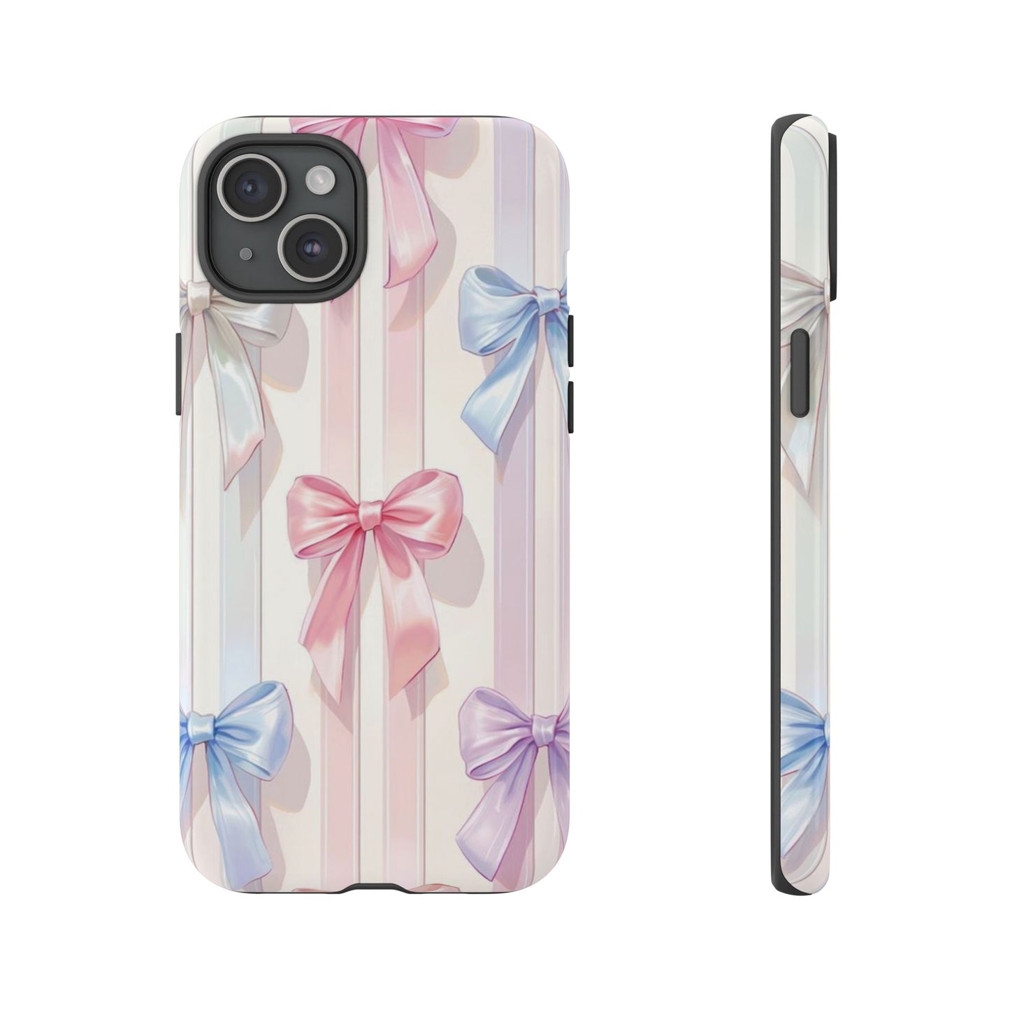 Pastel Ribbon Stripe Phone Case - Coquette Aesthetic Dual-Layer Bow Cover for iPhone 17, Samsung Galaxy & Google Pixel
