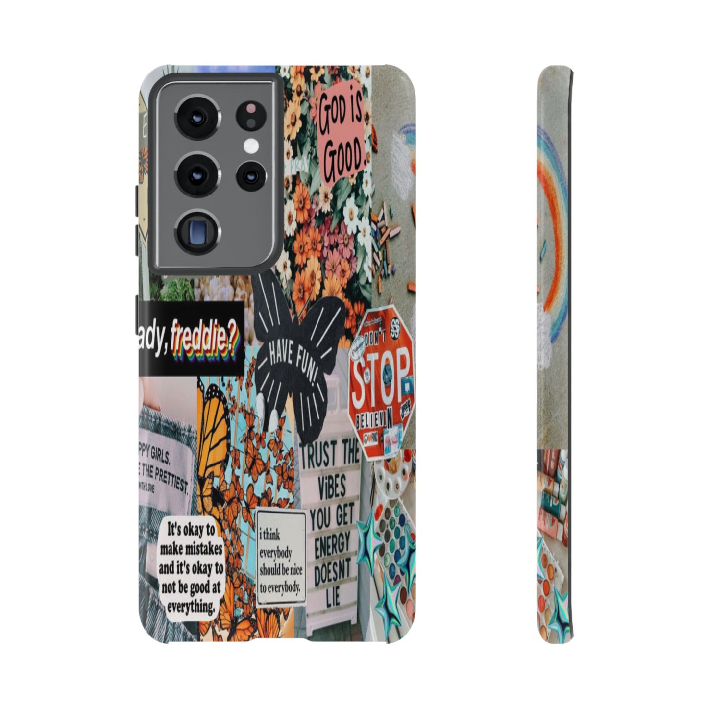 Retro Collage Aesthetic Phone Case - Positive Quote Butterfly Tough Cover for iPhone 17, Samsung Galaxy & Google Pixel