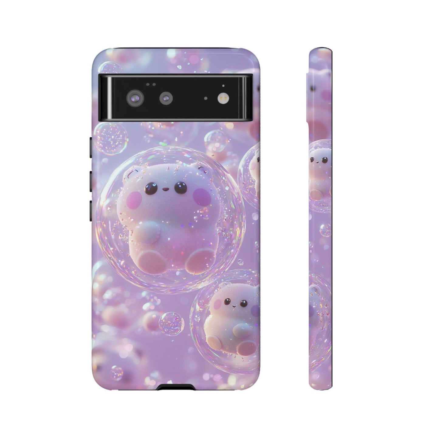 Cute Kawaii Bubble Pet Phone Case - Tough Dual-Layer Cover in Pastel Purple for iPhone 17, Samsung Galaxy & Google Pixel