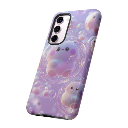 Cute Kawaii Bubble Pet Phone Case - Tough Dual-Layer Cover in Pastel Purple for iPhone 17, Samsung Galaxy & Google Pixel