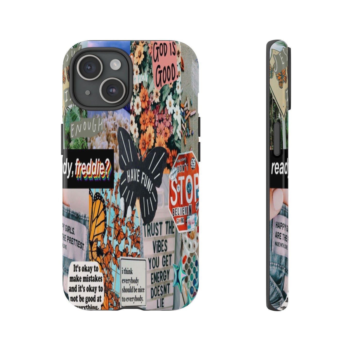 Retro Collage Aesthetic Phone Case - Positive Quote Butterfly Tough Cover for iPhone 17, Samsung Galaxy & Google Pixel