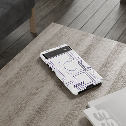 Modern Geometric Line Art Phone Case - Abstract Purple & White Tough Cover for iPhone 17, Samsung Galaxy & Google Pixel