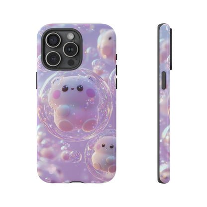 Cute Kawaii Bubble Pet Phone Case - Tough Dual-Layer Cover in Pastel Purple for iPhone 17, Samsung Galaxy & Google Pixel