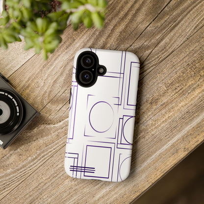 Modern Geometric Line Art Phone Case - Abstract Purple & White Tough Cover for iPhone 17, Samsung Galaxy & Google Pixel