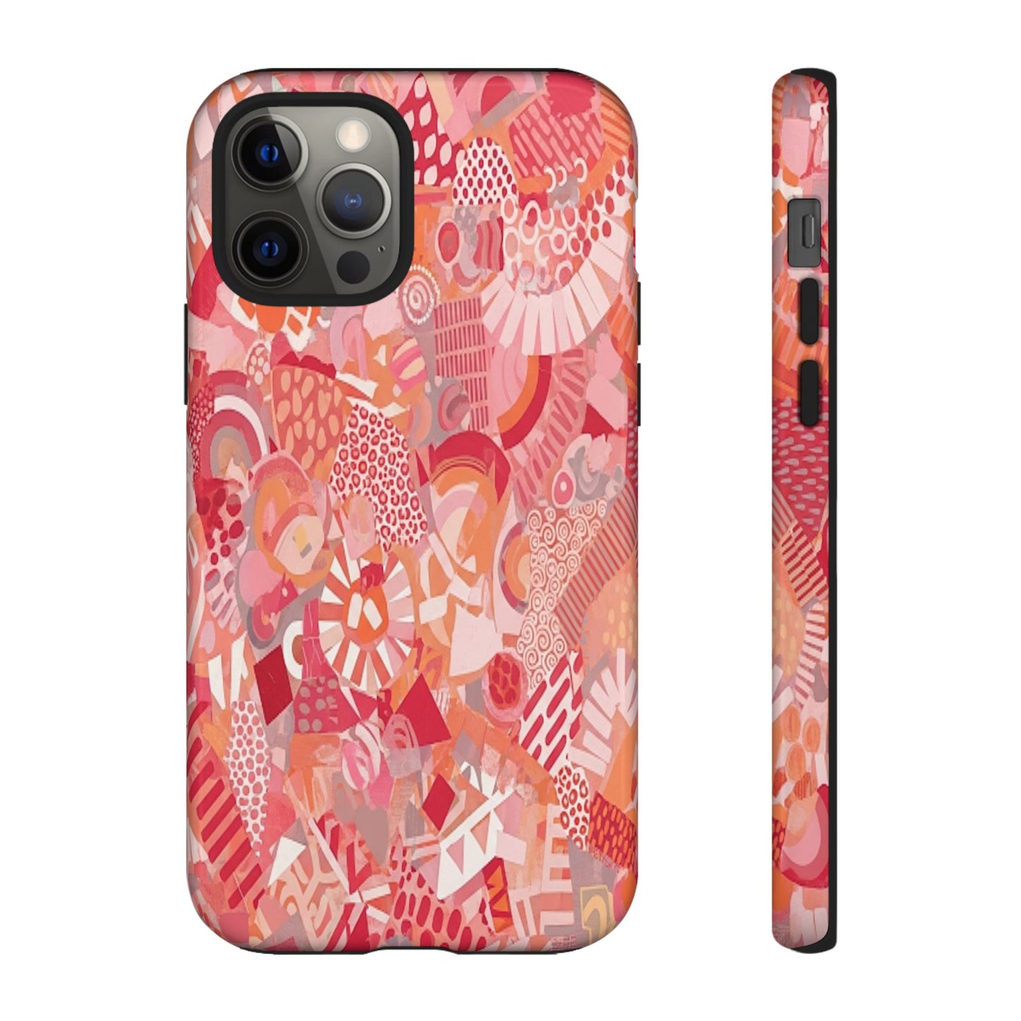 Vibrant Abstract Art Phone Case - Red Pink Geometric Collage Tough Cover for iPhone 17, Samsung Galaxy & Google Pixel
