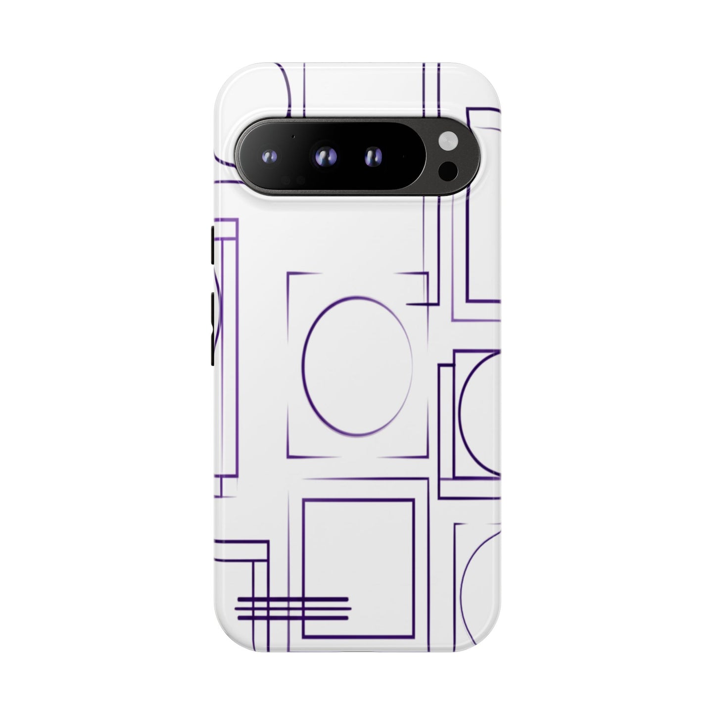 Modern Geometric Line Art Phone Case - Abstract Purple & White Tough Cover for iPhone 17, Samsung Galaxy & Google Pixel