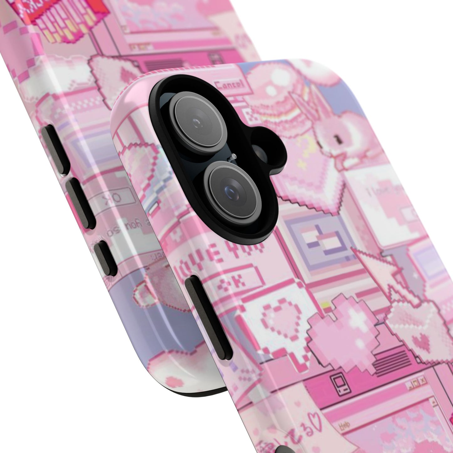 Pink Pixel Art Tough Phone Case – Y2K Style Dual-Layer Protection (Matte/Glossy) for iPhone 17, Samsung Galaxy & Google Pixel