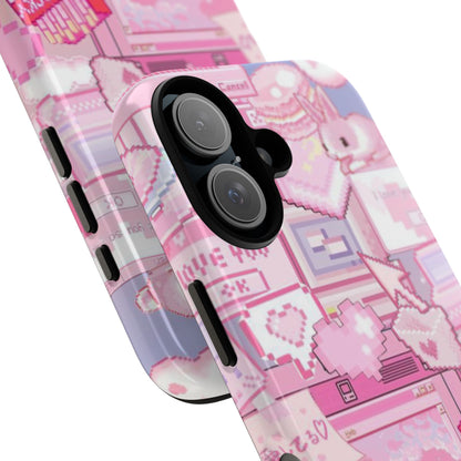 Pink Pixel Art Tough Phone Case – Y2K Style Dual-Layer Protection (Matte/Glossy) for iPhone 17, Samsung Galaxy & Google Pixel