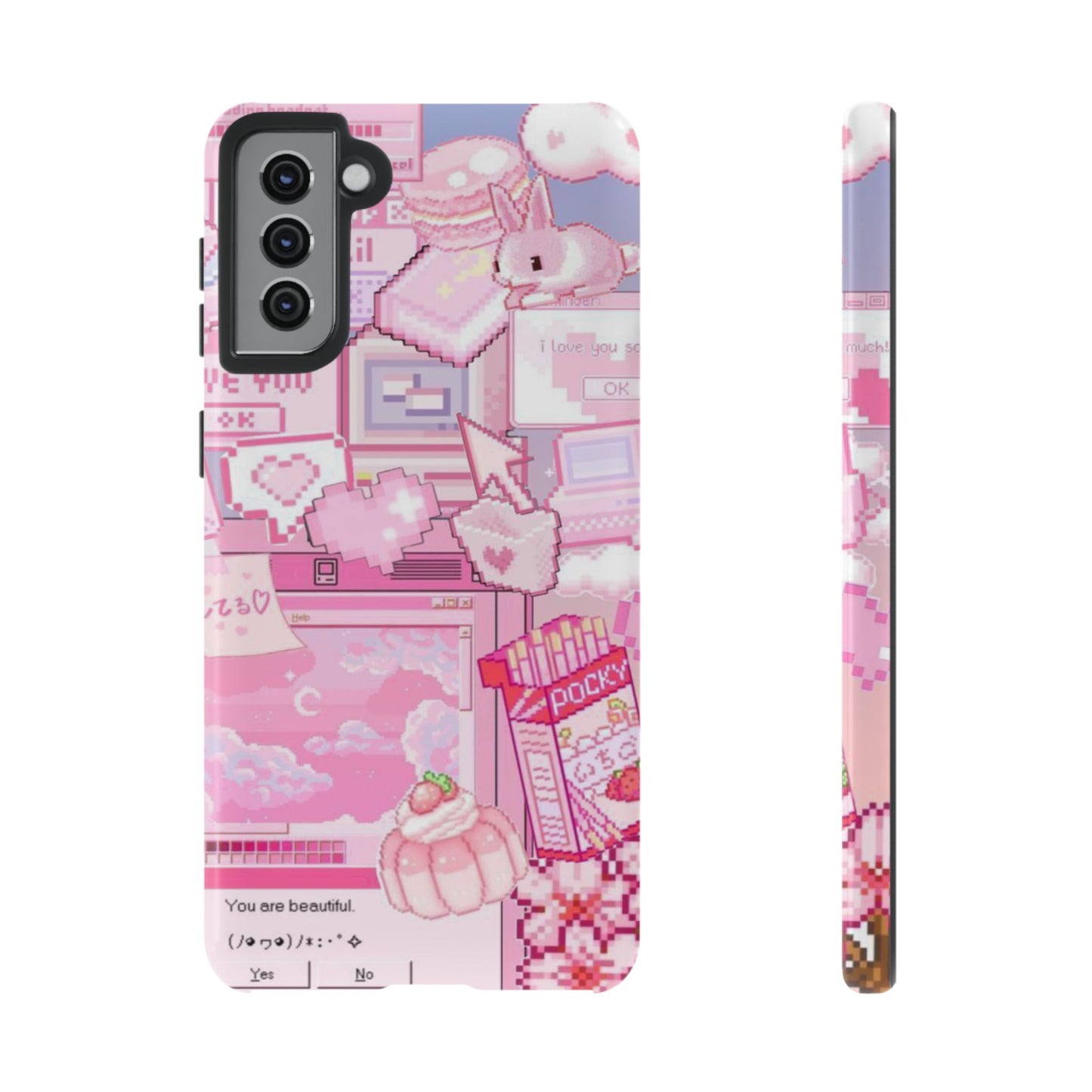 Pink Pixel Art Y2K aesthetic Tough Case Samsung Galaxy S21 Plus