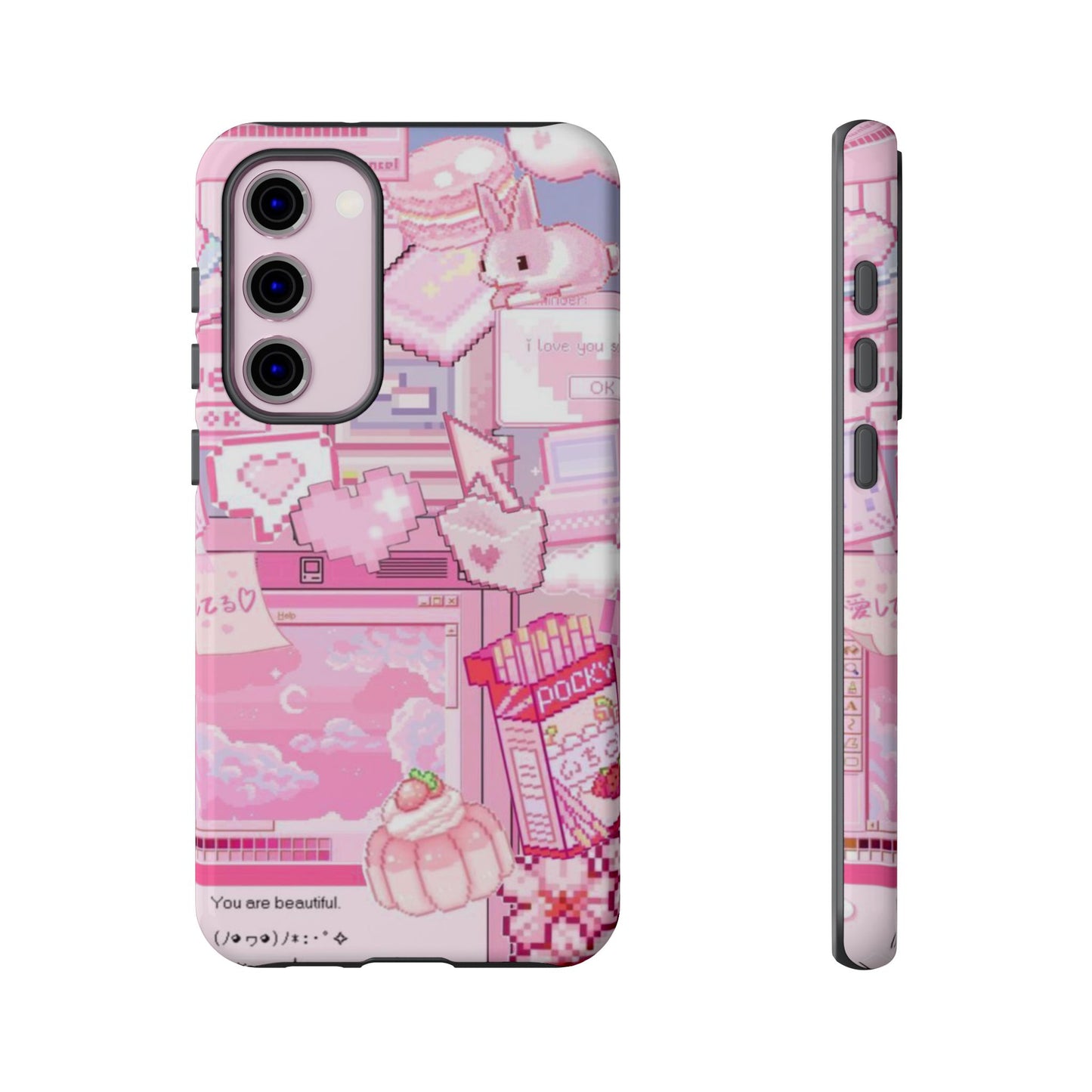 Pink Pixel Art Y2K aesthetic Tough Case Samsung Galaxy S23 Plus