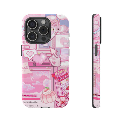 Pink Pixel Art Y2K aesthetic Tough Case iPhone 15 Pro