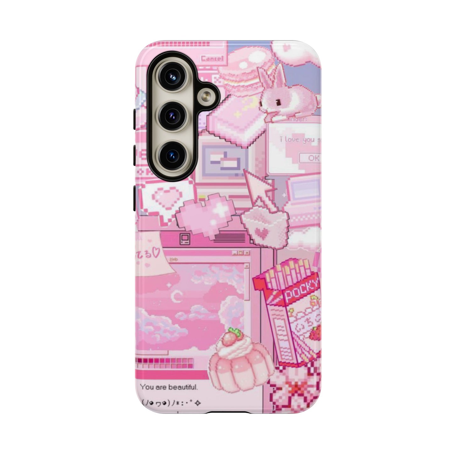 Pink Pixel Art Y2K aesthetic Tough Case Samsung Galaxy S24