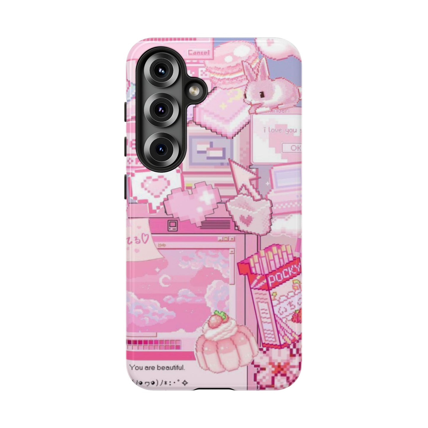 Pink Pixel Art Y2K aesthetic Tough Case Samsung Galaxy S25