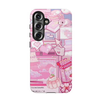 Pink Pixel Art Y2K aesthetic Tough Case Samsung Galaxy S25