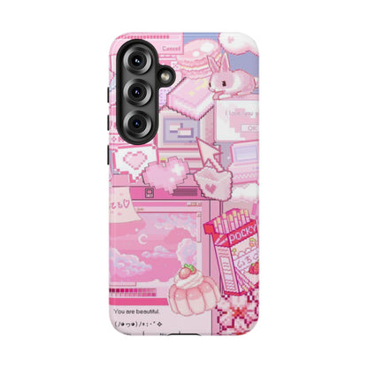 Pink Pixel Art Y2K aesthetic Tough Case Samsung Galaxy S25 Plus