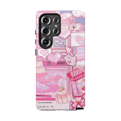 Pink Pixel Art Y2K aesthetic Tough Case Samsung Galaxy S25 Ultra