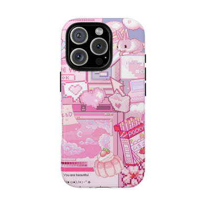 Pink Pixel Art Y2K aesthetic Tough Case iPhone 16 Pro